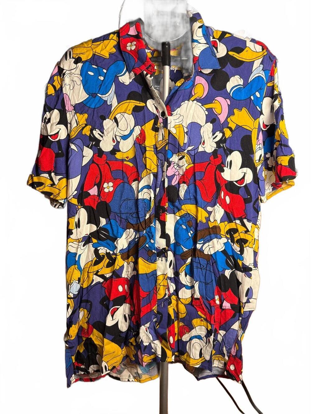 Rare Vintage Disney mickey and friends all over Print Button Up Shirt sz L